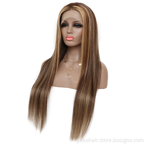Wholesale price  piano color  Synthetic Hair Wigs With Highlights  Pre-Plucked T lace Wig Big Factory Stock